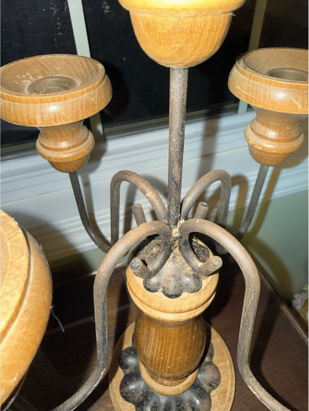 Vintage Homco Home Interiors Wood & Metal 5 Candle Holder Candelabra, MCM